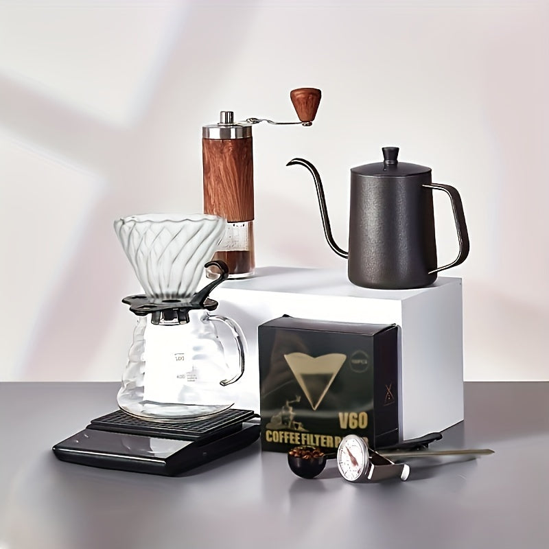 Portable Stainless Steel Coffee Machine Set with Grinder and Accessories