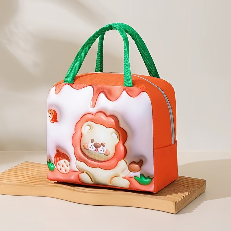 Cartoon Animal Print Lunch Bag Insulated Waterproof Polyester for Students Office