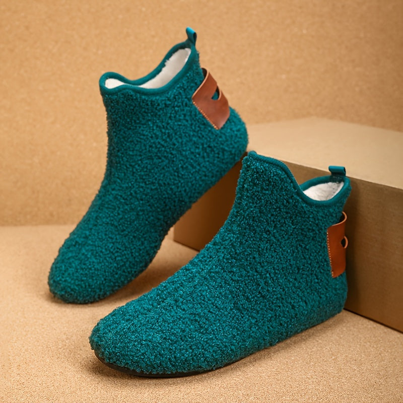 Pantuflas masculinas de interior tipo slip-on para tobillo con suela de goma antideslizante y forro de felpa