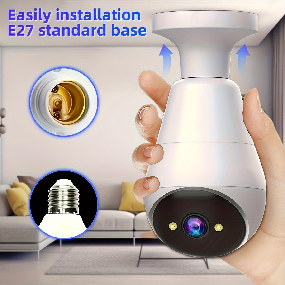 Smart HD WiFi Camera with Built-in Light 3MP E27 Bulb Night Vision Audio Alarm for Home Security