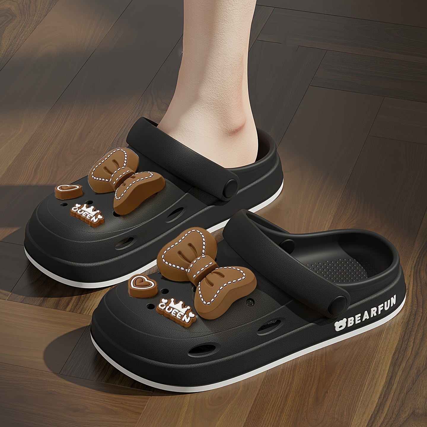 Women's White EVA Bow-Embellished Slippers Summer Beach Sandals Cushioned