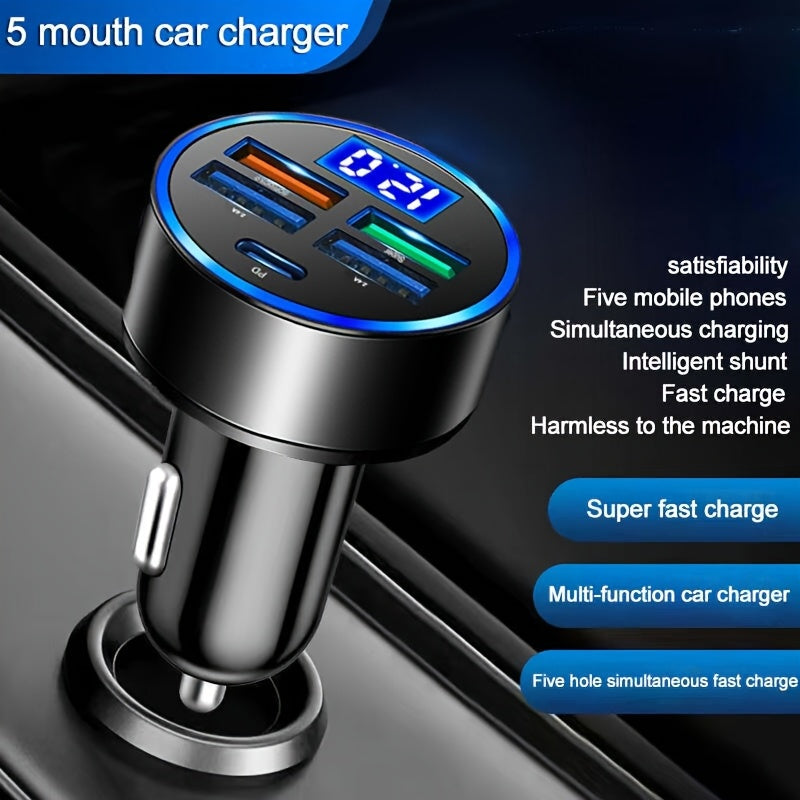 Avtomobil uchun 5-portli tez zaryadlovchi USB adapteri