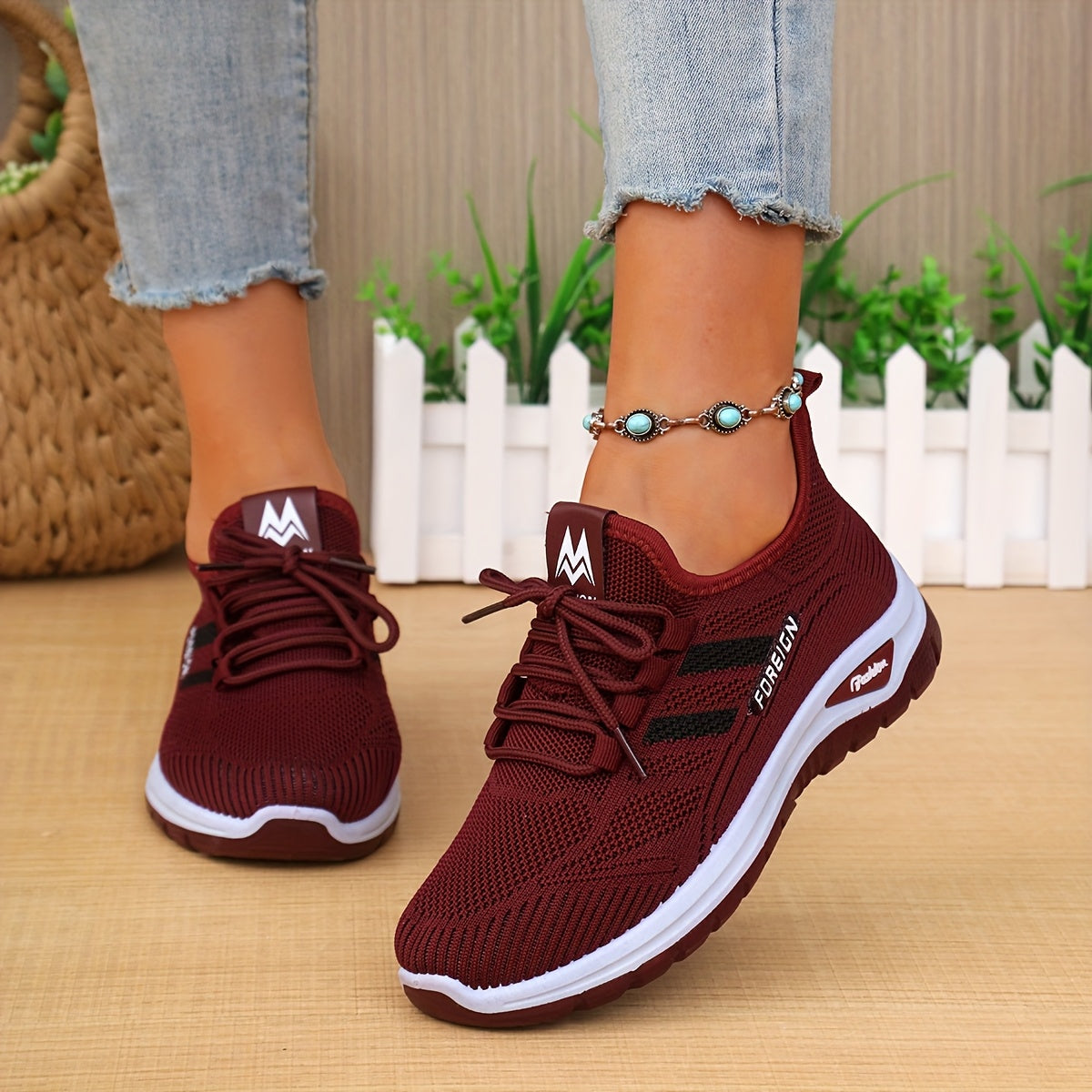 Women’s Casual Running Shoes White Pink Breathable Non-Slip