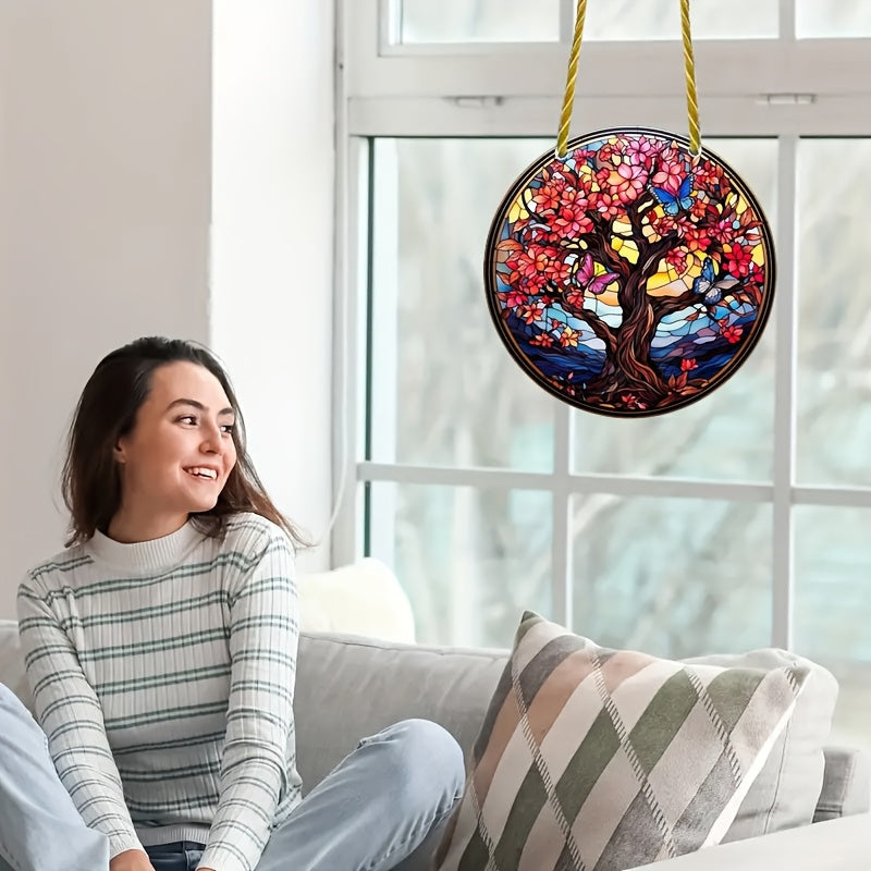 Acrylic Tree of Life Suncatcher Multicolored Hanging Window Ornament for Home Decor