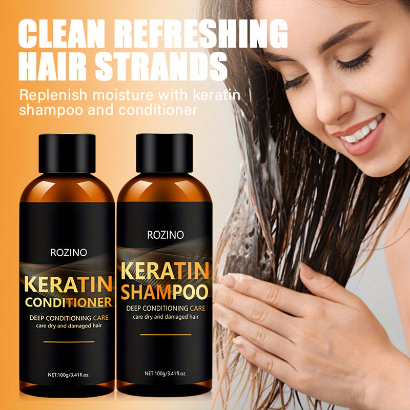 Unisex Dry Hair Keratin Shampoo and Conditioner Set Glycerin Enriched Hydrating Silky Finish