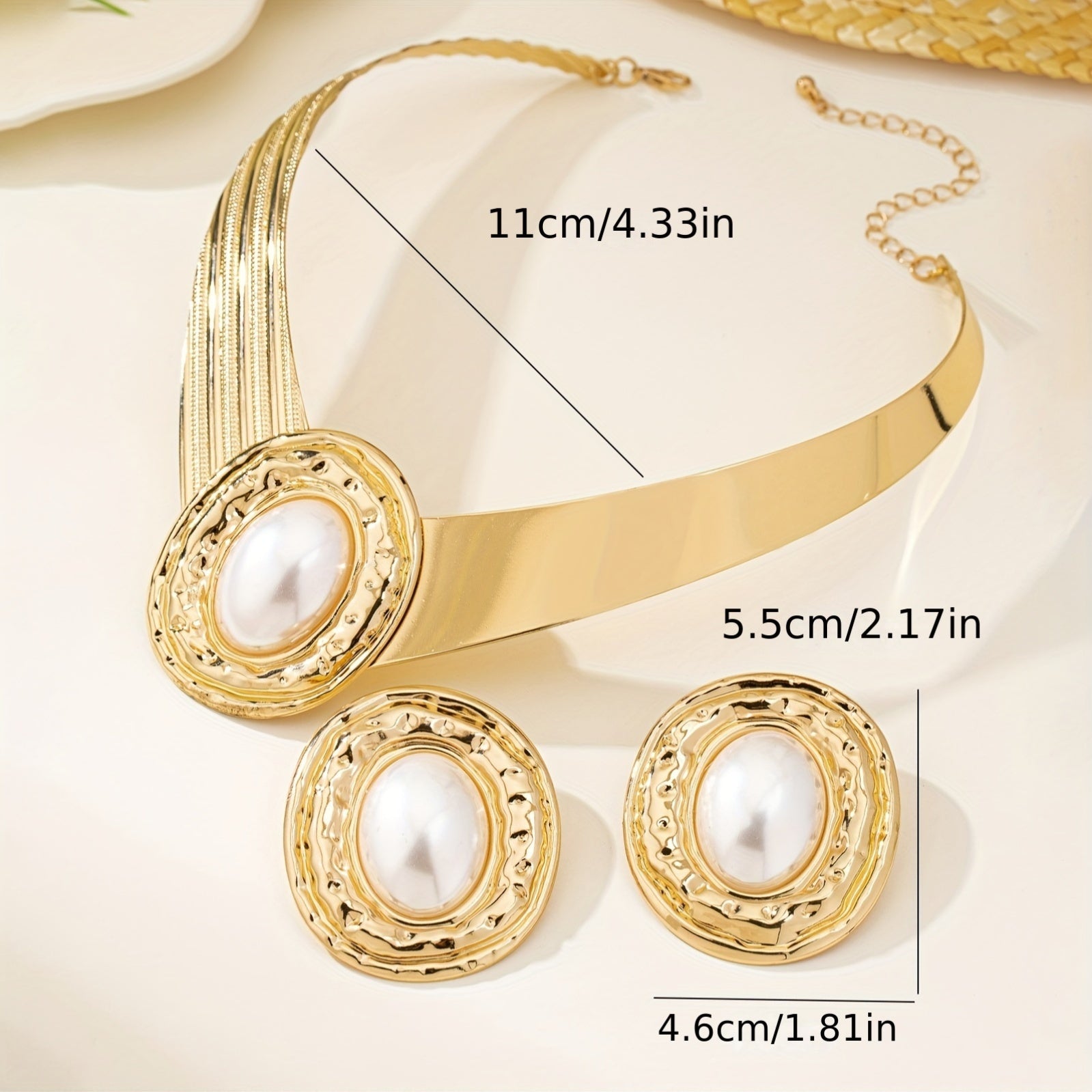 Gold Pearl Jewelry Set for Women Necklace and Earrings Elegant Gift