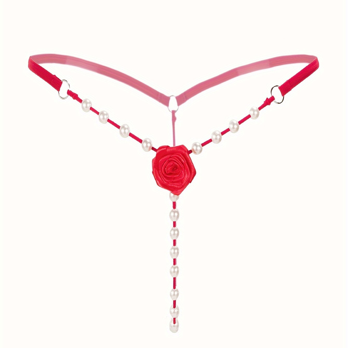 Women's Rose Patch Thong Panties with Faux Pearl Decorations Lingerie