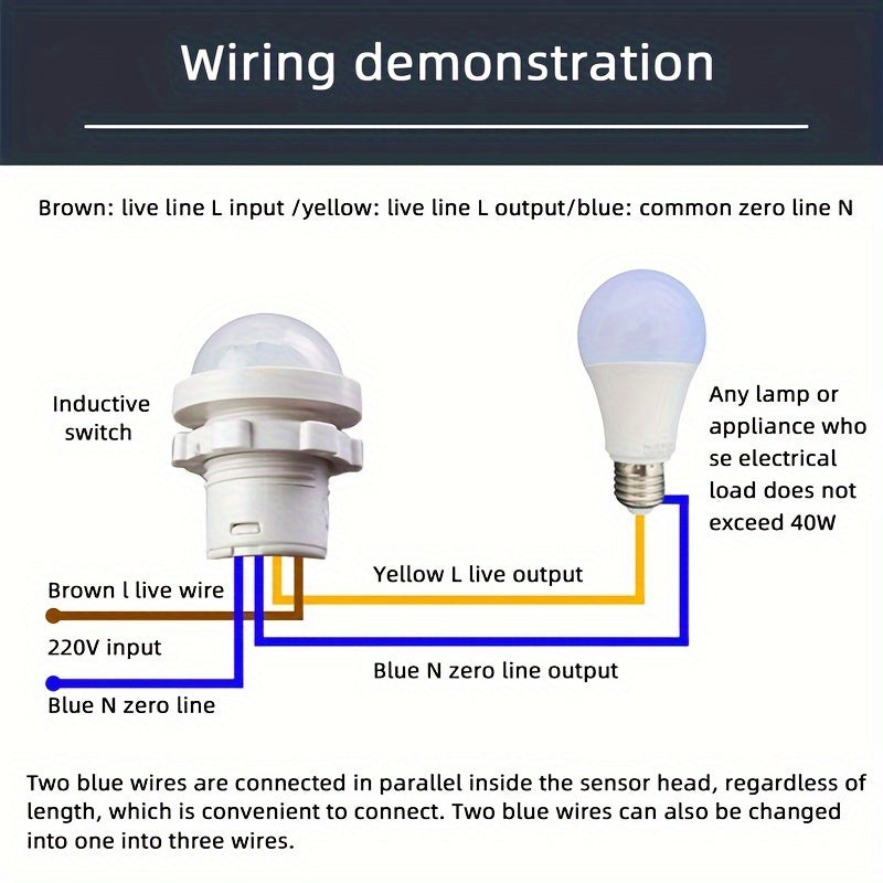 White PIR Motion Sensor Switch for Indoor Outdoor Use 85-265V Hardwired