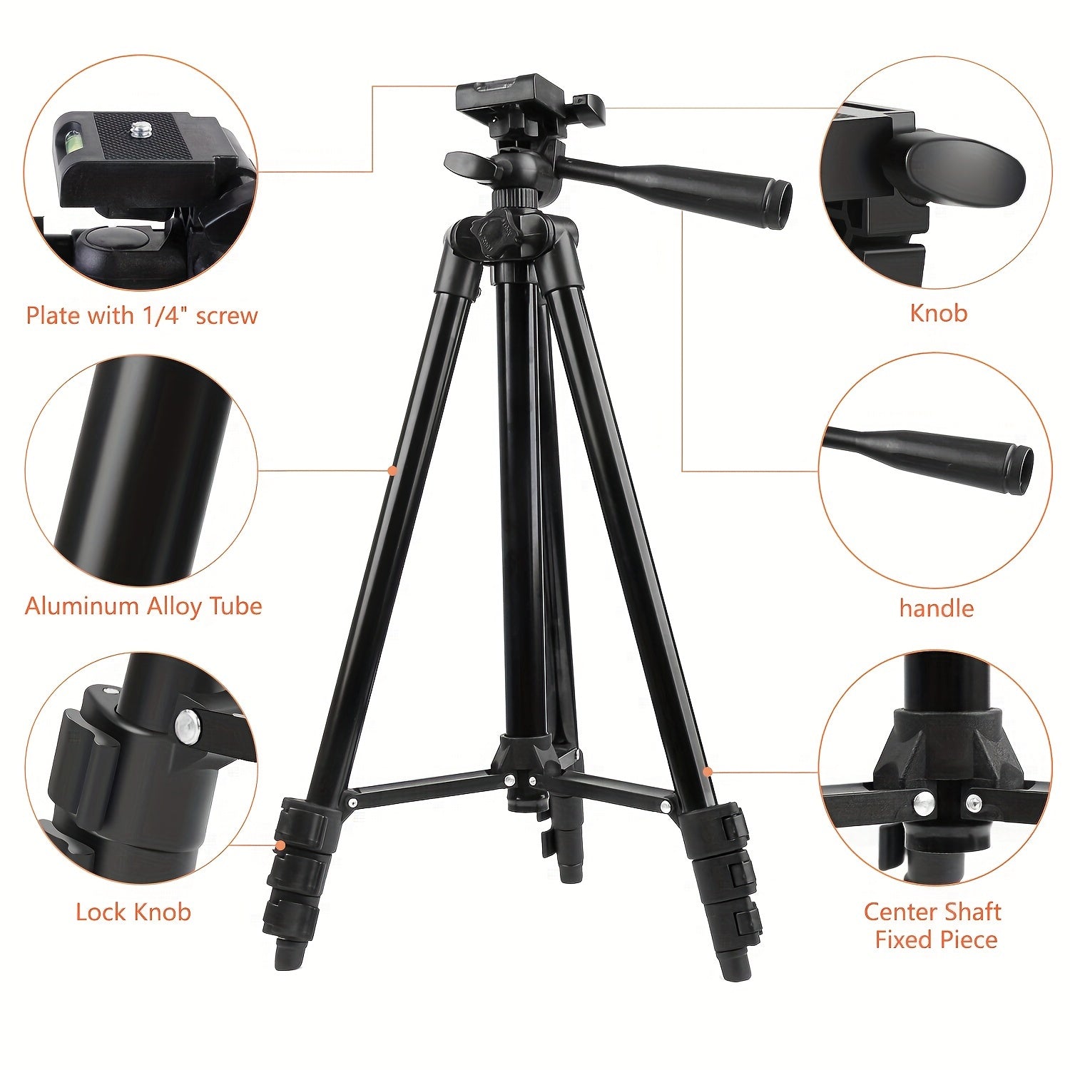 129.54cm Aluminum Tripod with Remote Control Phone Holder for Recording and Streaming