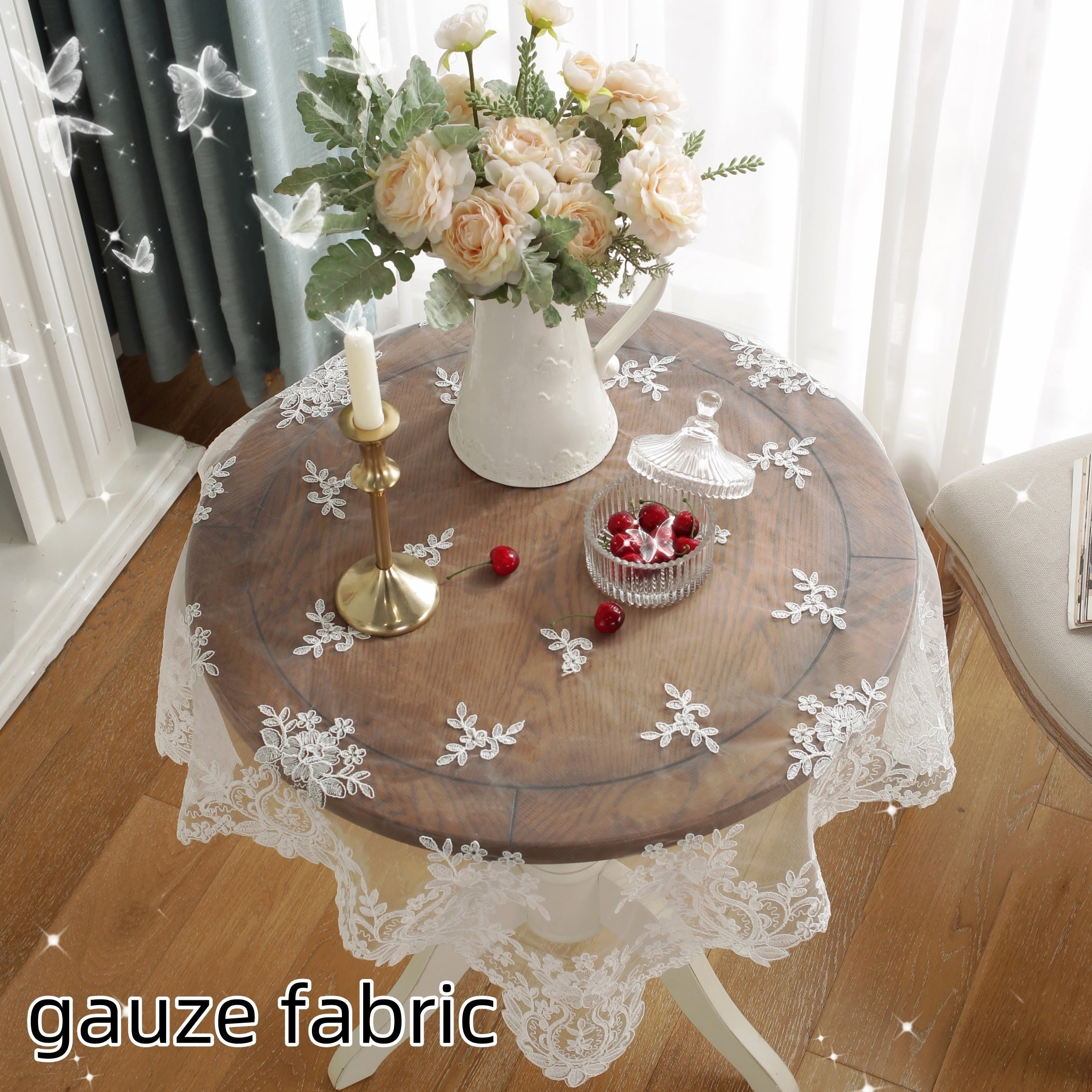 White Lace Table Runner with Floral Embroidery, Elegant, Multiple Sizes