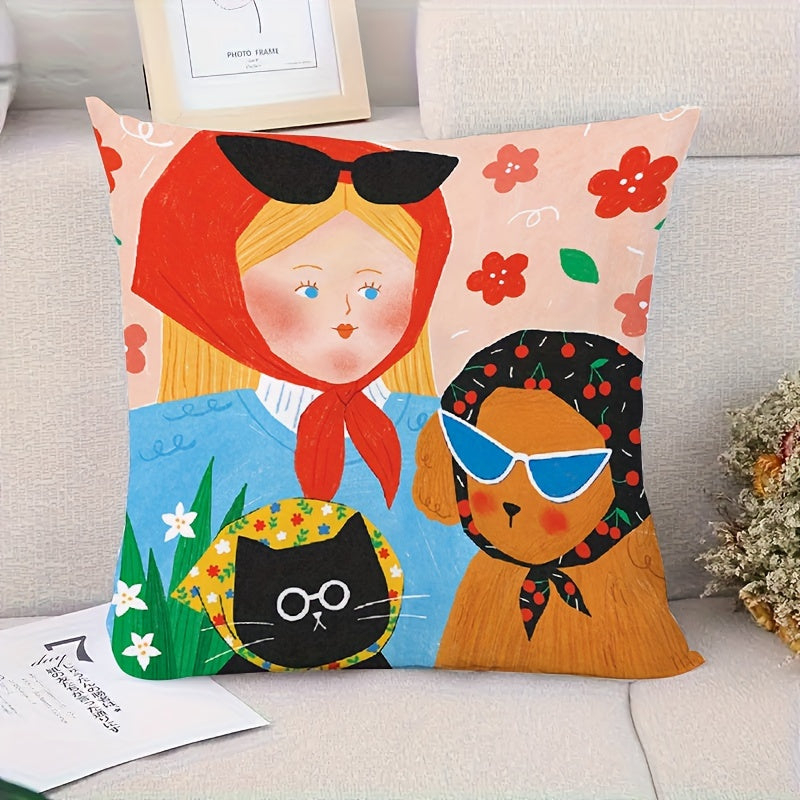 Reversible Throw Pillow Cover 45.72cm Polyester Art Print Zippered Decorative Cushion