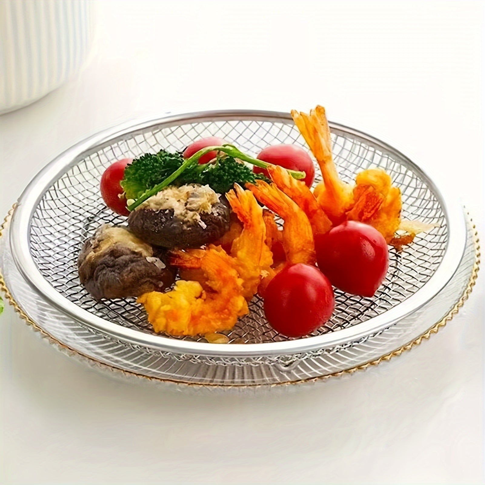 Stainless Steel Food Strainer with Handles for Oil Draining and Cooking