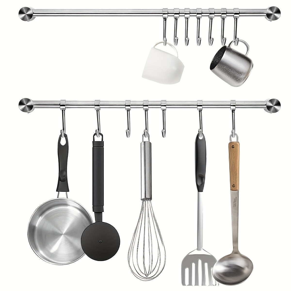 Stainless Steel Wall Mount Utensil Rack with Hooks for Kitchen and Bathroom Storage