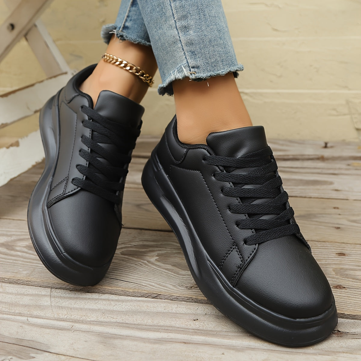 Unisex Walking Shoes Leather Sport Sneakers with Thick Sole and EVA Insole