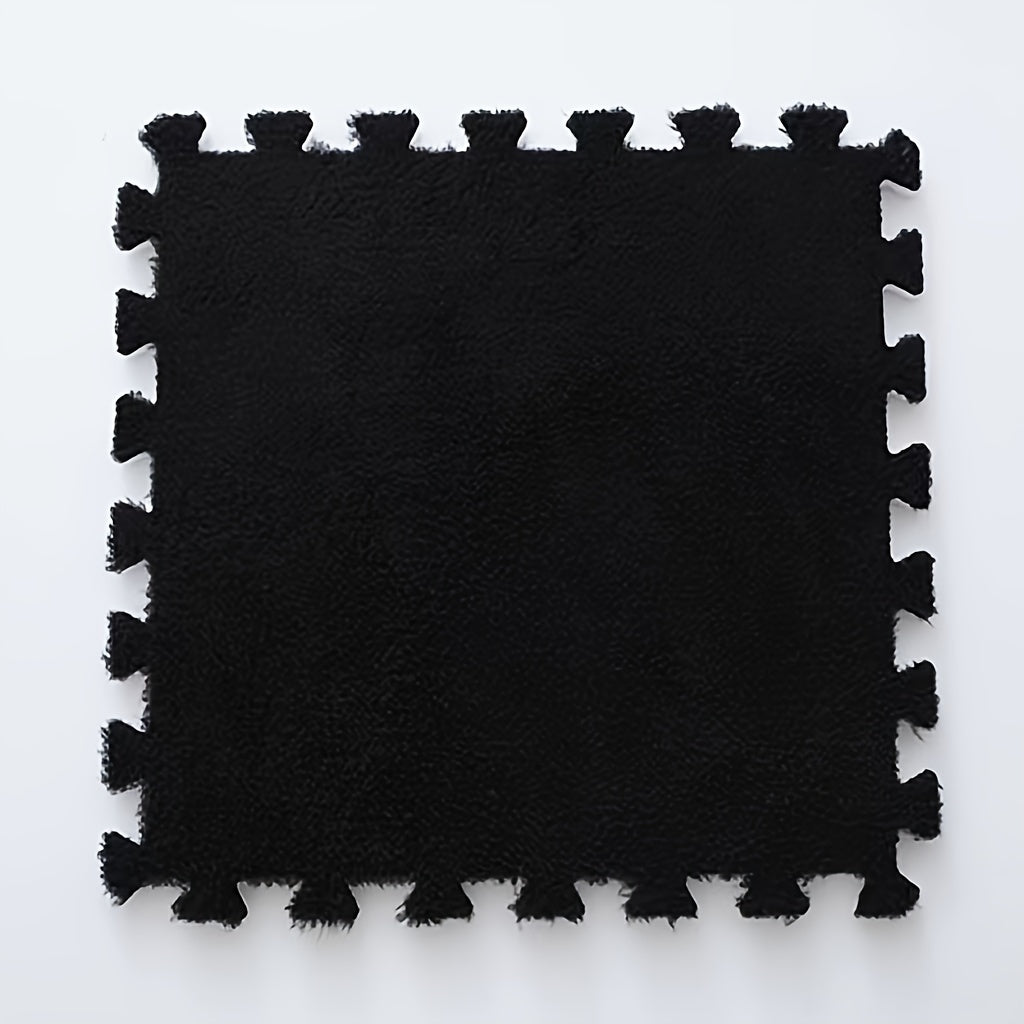 Set of 12 Water-Resistant Plush Interlocking Area Rug Tiles 29.97cm Solid Color