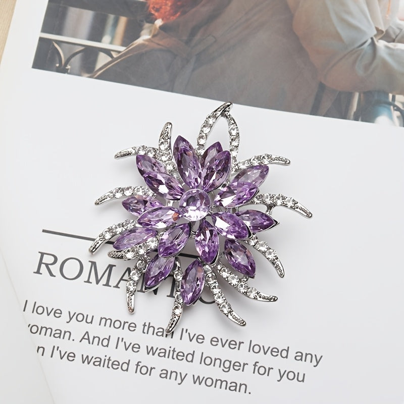 Qadimgi to'q sariq kristalli brosh pin, rhinestones va shisha noaniq shakl bilan, ayollar uchun