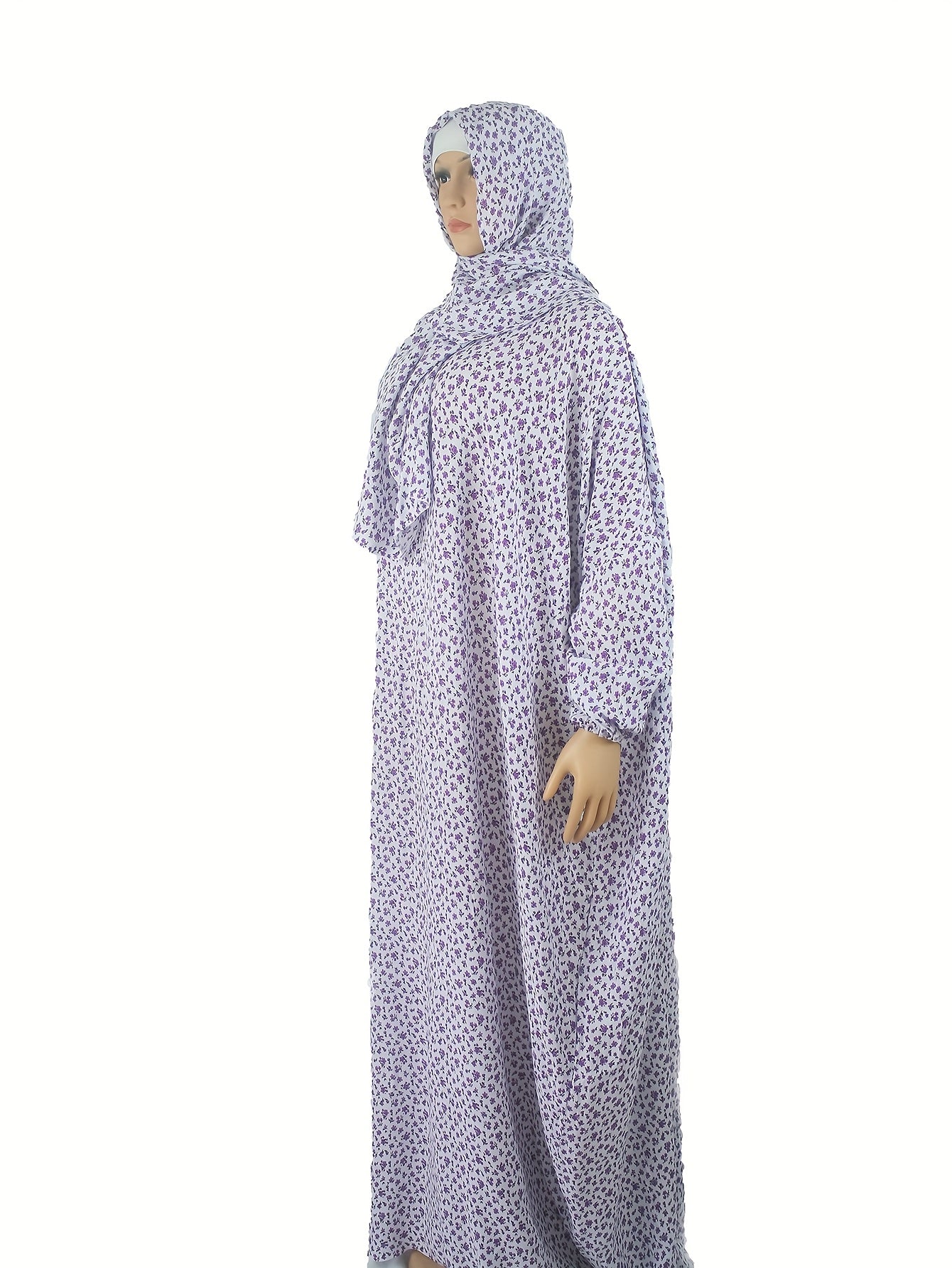 Women's Plus Size Muslim Elegant Loose Print Abaya Traditional Middle Eastern Dress