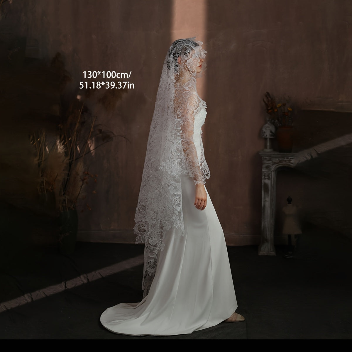 White Bridal Lace Veil Single Layer Wedding Veil for Brides