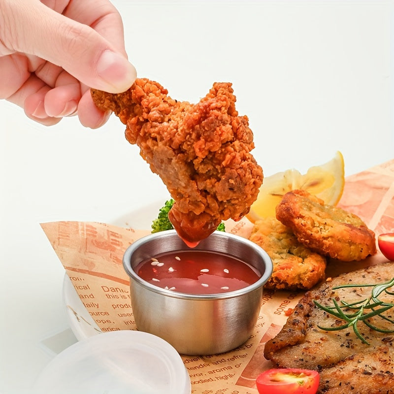 2/4/6 dona 1.6oz qotib qolmaydigan zanglamas po'latdan yasalgan salat soslari idishlari, shaffof qopqoq bilan, bento qutilari va harakatda ovqatlar uchun ideal.