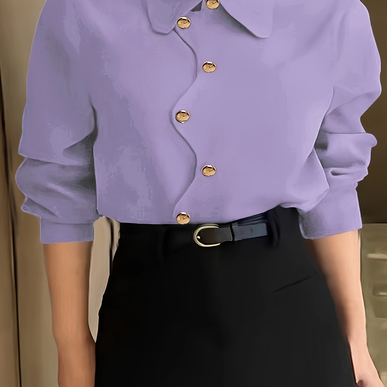 Women's Plus Size Polyester Solid Color Button Shirt