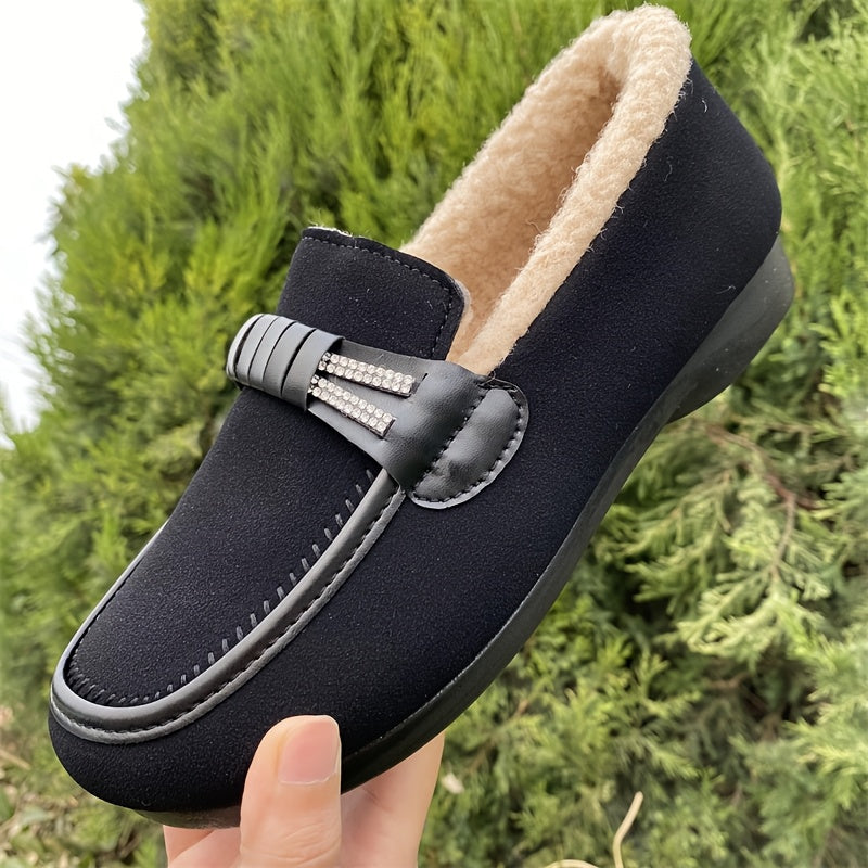 Women's Plush-Lined Loafers Cozy Slip-On Flats Dark Brown