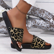 Women's Leopard Print Flat Slides Summer Casual Indoor Outdoor Sandals