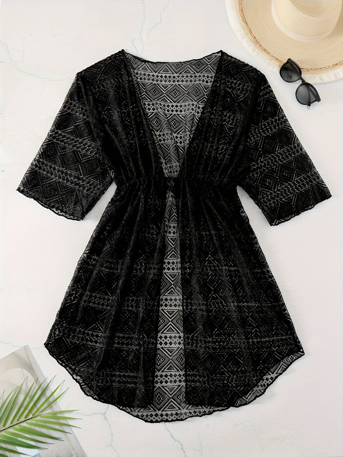 Women's Plus Size Beach Cover Up Geometric Pattern V-Neck Half Sleeve Polyester