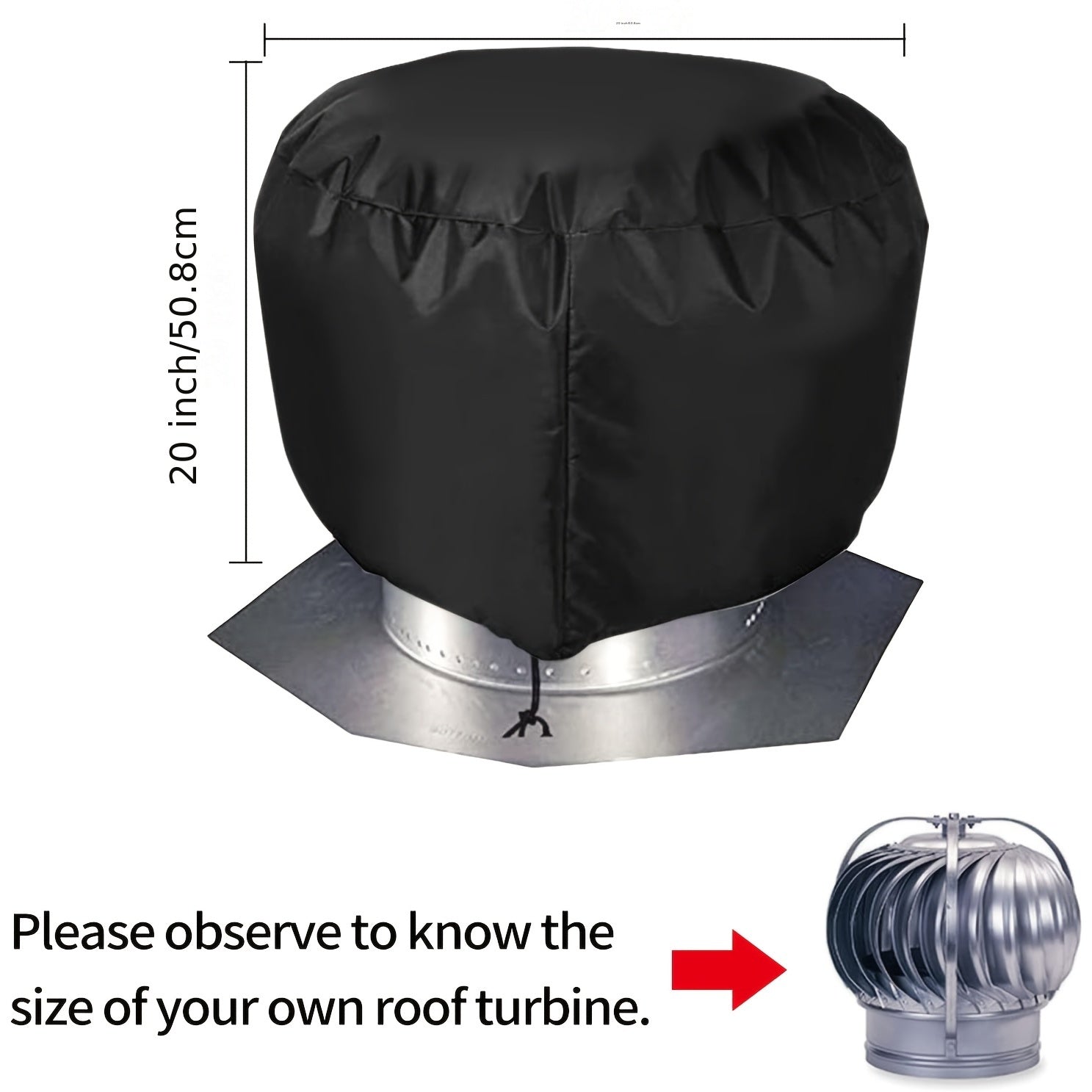 Set of 2 Black Roof Turbine Vent Covers with Drawstring for Wind Protection
