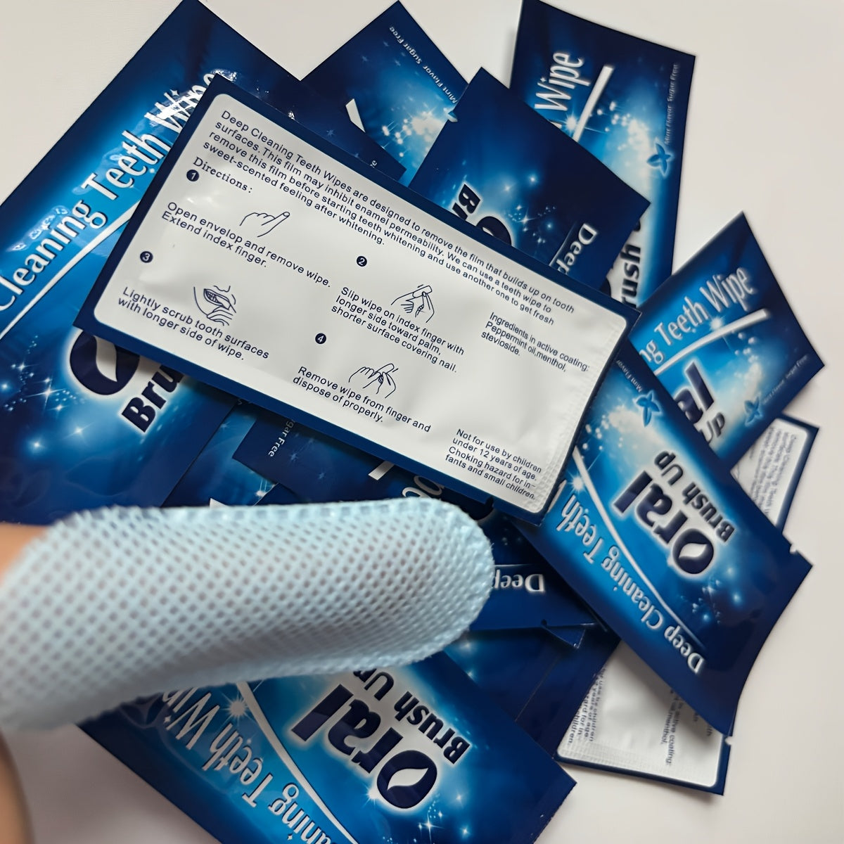 10Pcs Deep Clean Teeth Wipes Blue White Travel Dental Oral Hygiene