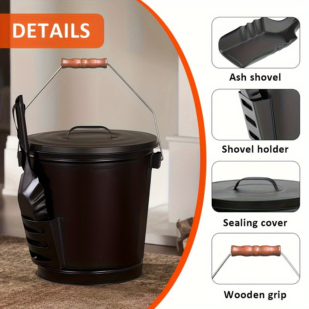 Galvanized Metal Ash Bucket Set with Lid Shovel Gloves for Fire Pits and Fireplaces