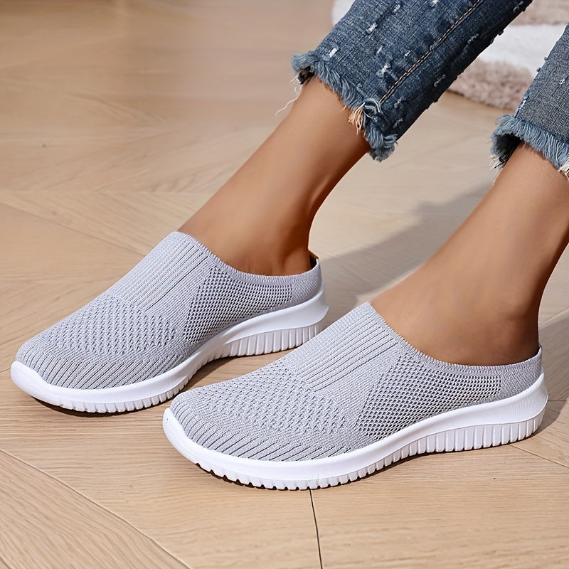 Women's Breathable Knit Mules - Slip-On Casual Shoes, Flat Shoes for Outdoor and All-Season Wear