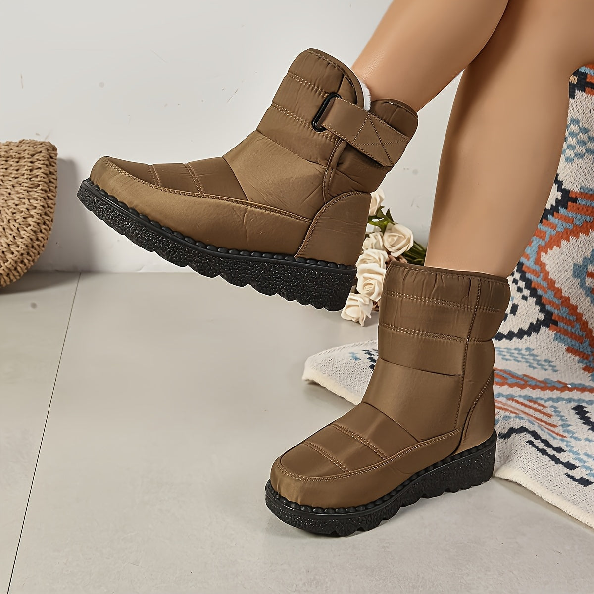 Women's Fleece-Lined Mid-Calf Casual Boots for All Seasons