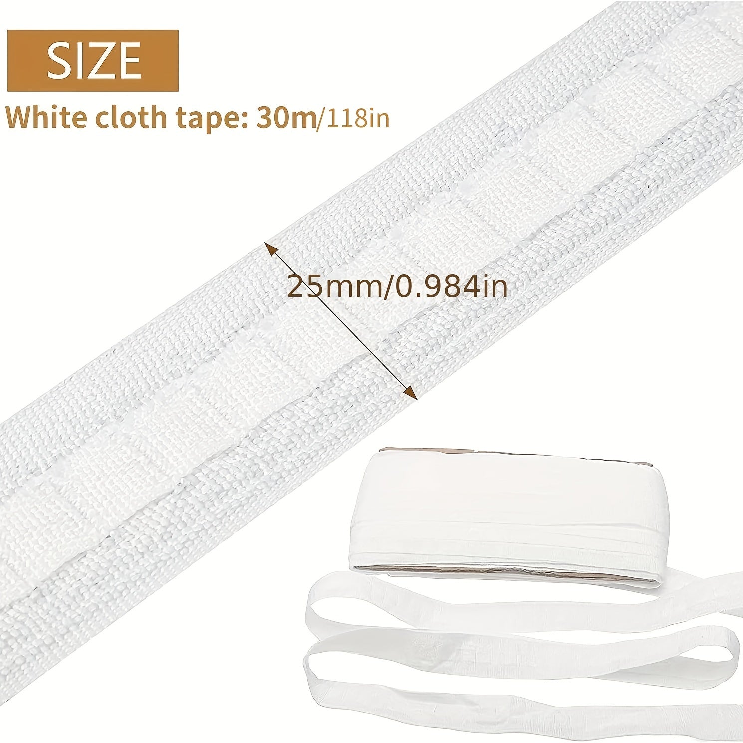 White Pleated Curtain Tape 30 Meter Roll Elastic for Curtains and Home Decor