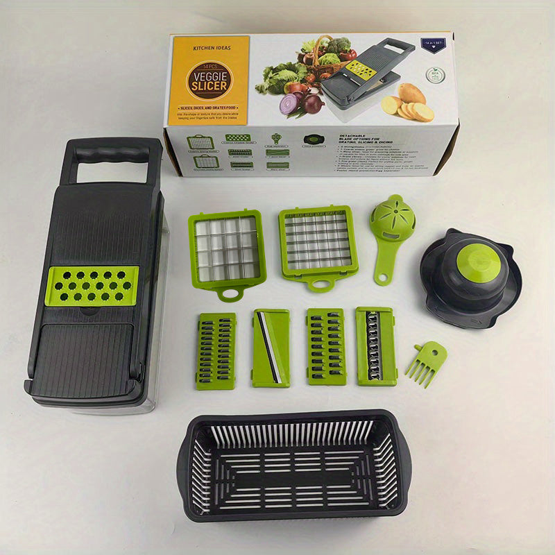 Kitchen Slicer Set 14/16 Pieces Manual Vegetable Cutter Dicer Shredder Plastic