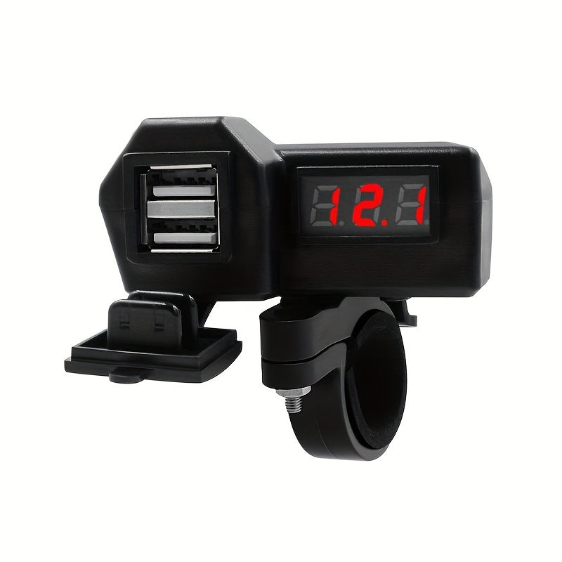 Motorcycle Dual USB Charger With Voltmeter Handlebar Mount