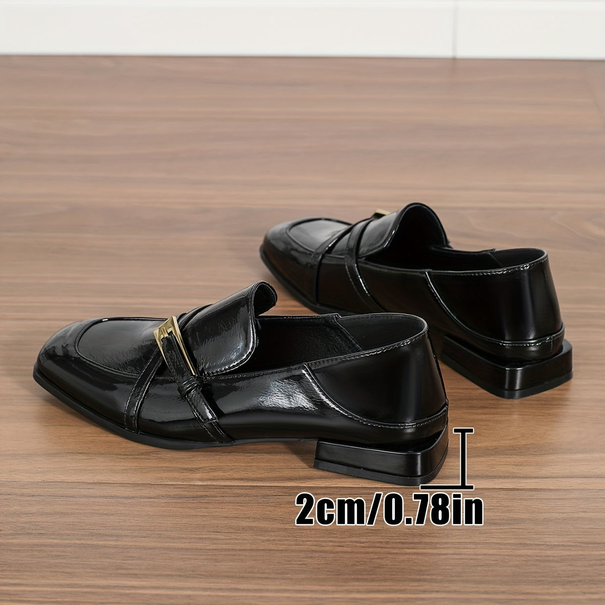 Women's Square Toe Loafers With Ankle Strap Black Synthetic Low Heel