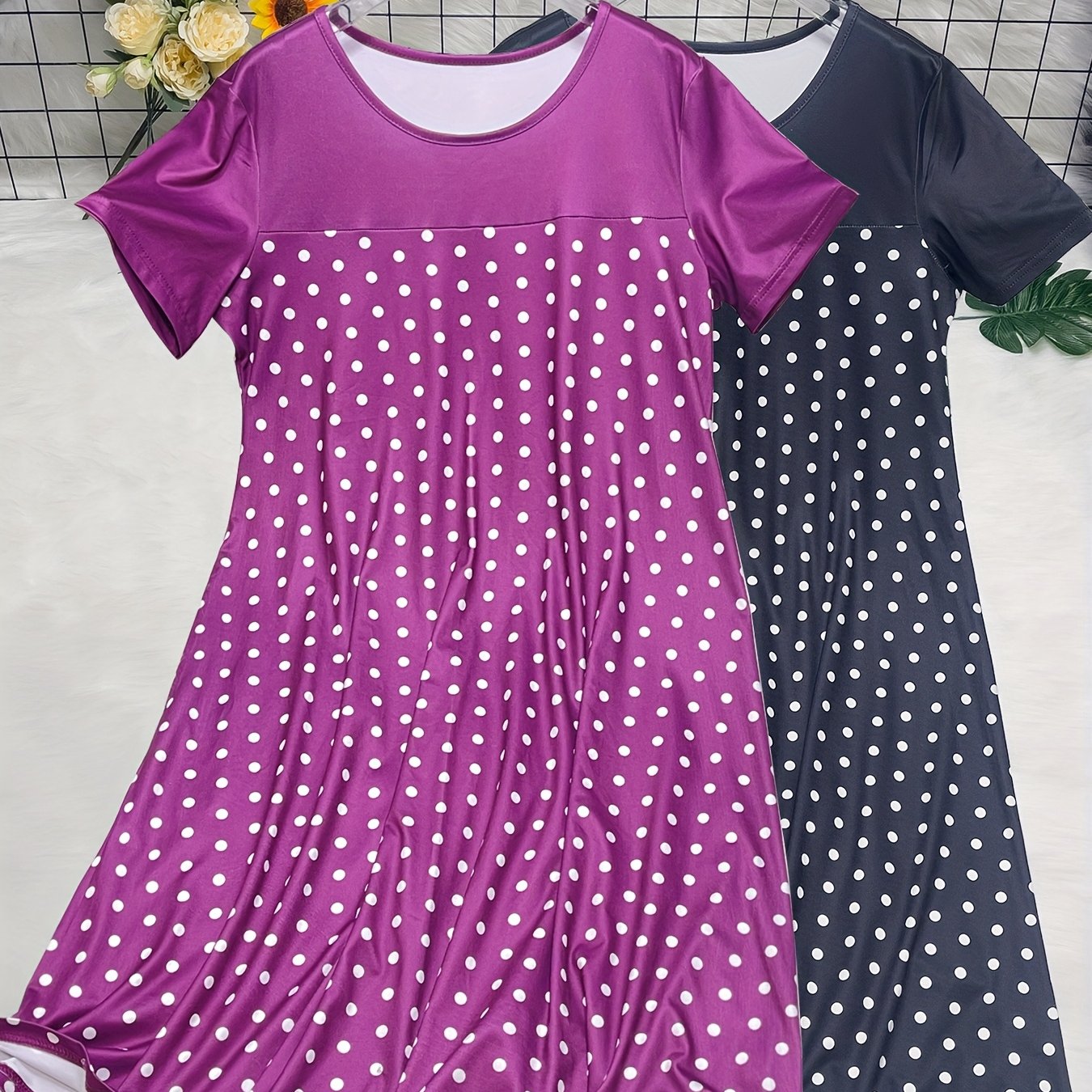 Женский комплект ночной рубашки с коротким рукавом в горошек из хлопка, повседневная домашняя одежда