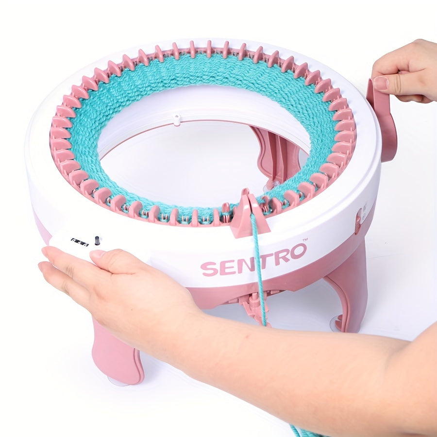 Kids Knitting Machine Kit 40-Needle Hand Crank Loom for Hats Scarves Socks Pink
