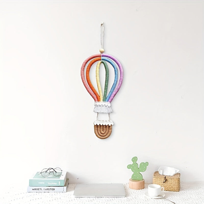 Nordic Style Hanging Wall Decor Ornament Woven Rainbow Hot Air Balloon for Wall Art