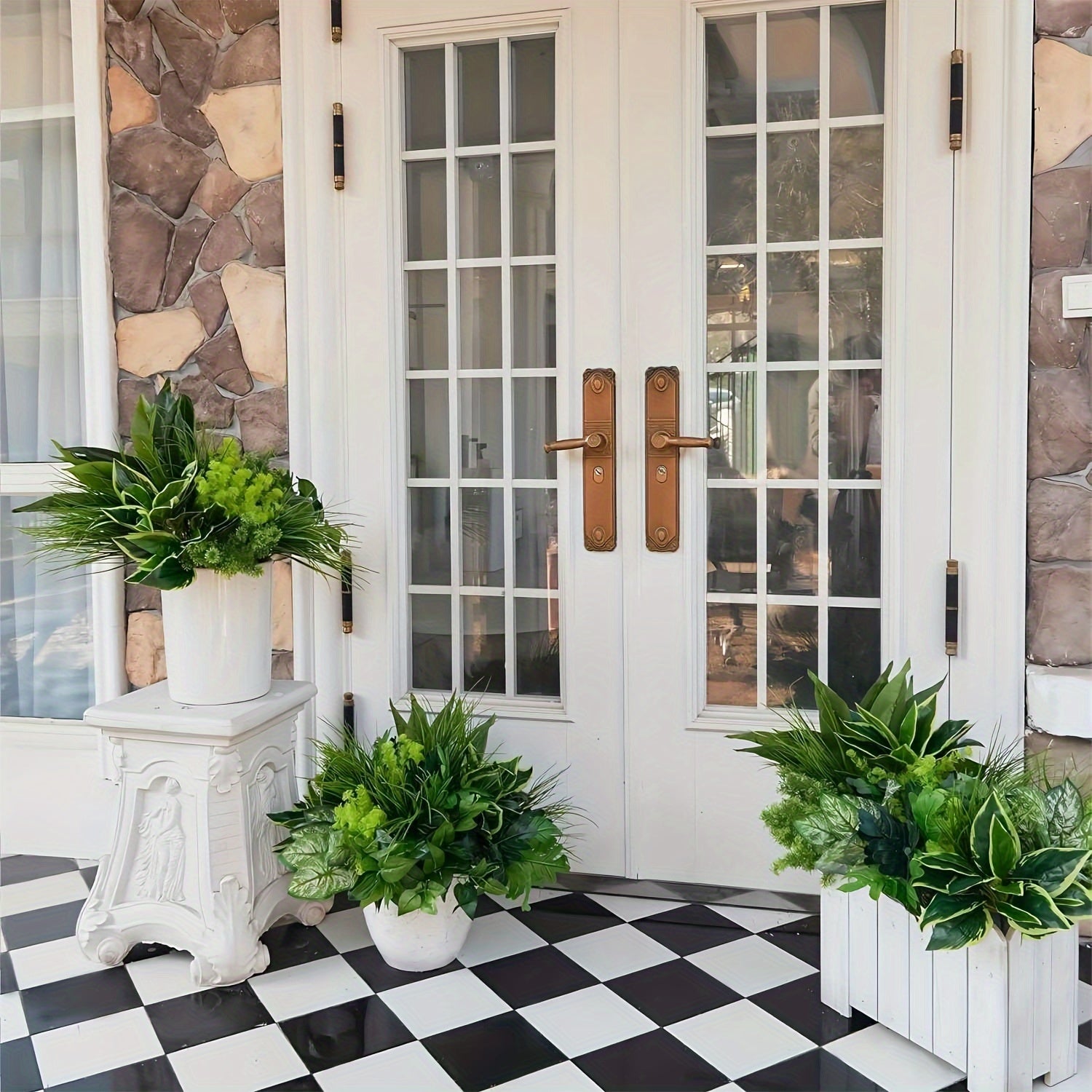 18pcs Outdoor Artificial Boxwood Plants UV Resistant for Garden Porch Window Boxes and Wedding Decor