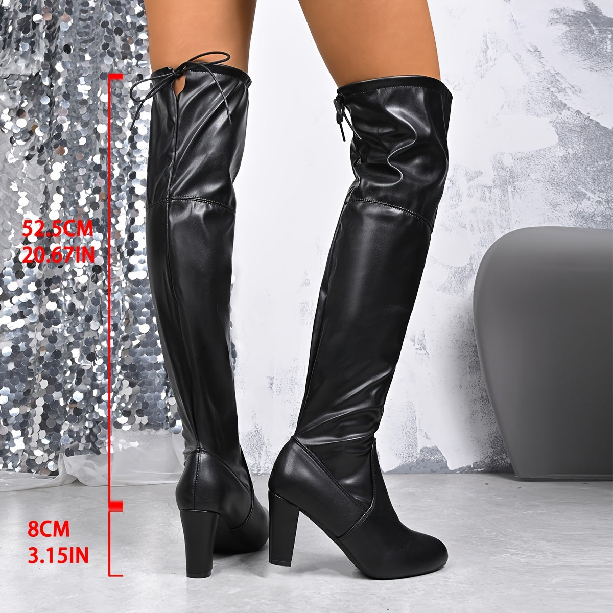 Women's Plus Size Chunky Heel Over-the-Knee Boots Synthetic Leather Rubber Sole
