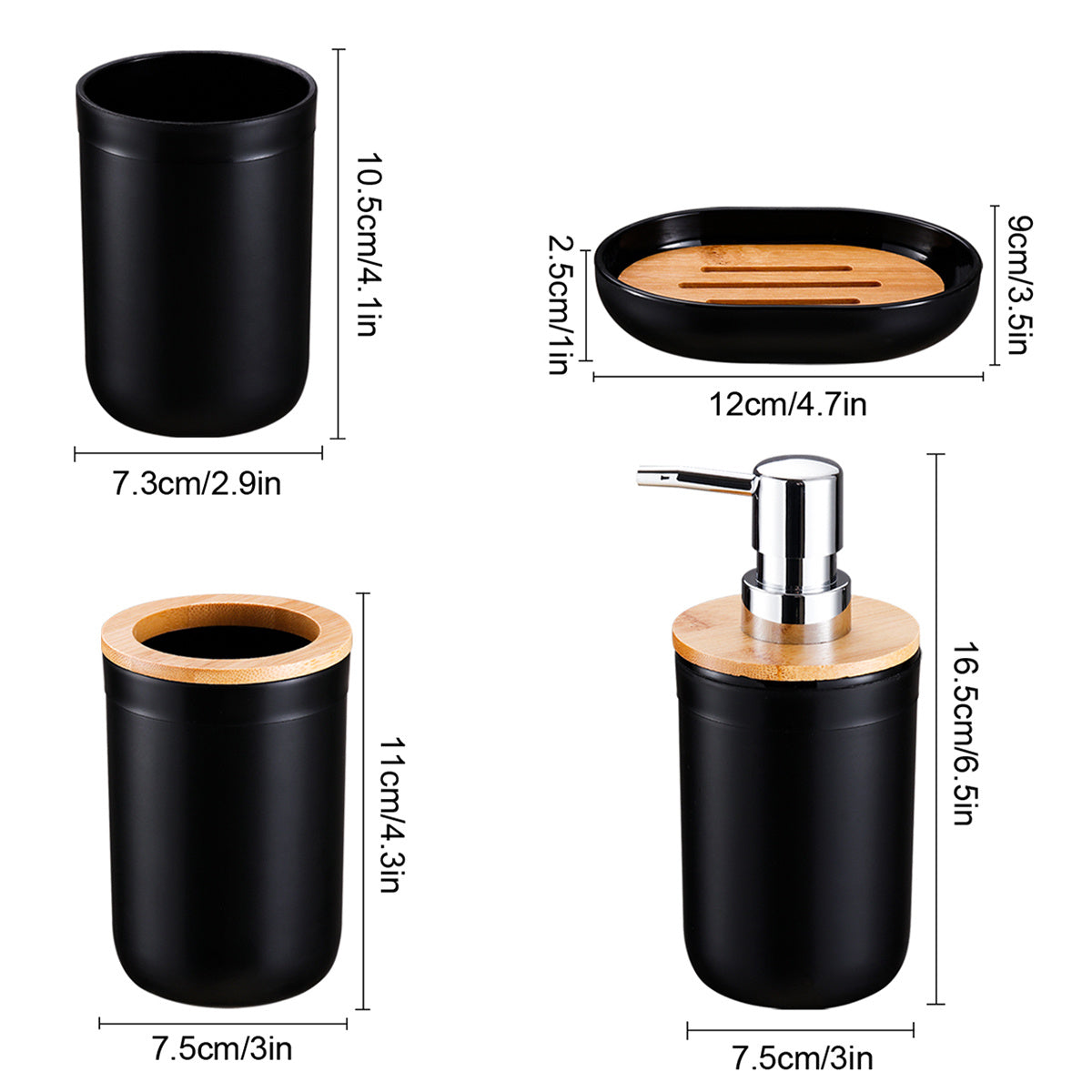 4-Piece Bathroom Toiletries Set with 350ml Bamboo Covers