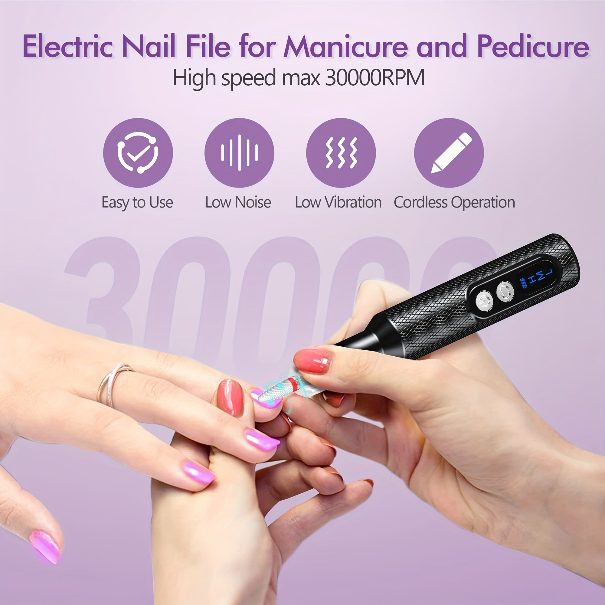Cordless Electric Nail Drill Kit for Acrylic and Gel Nails with Multiple Grinding Heads for Professional and Home Use