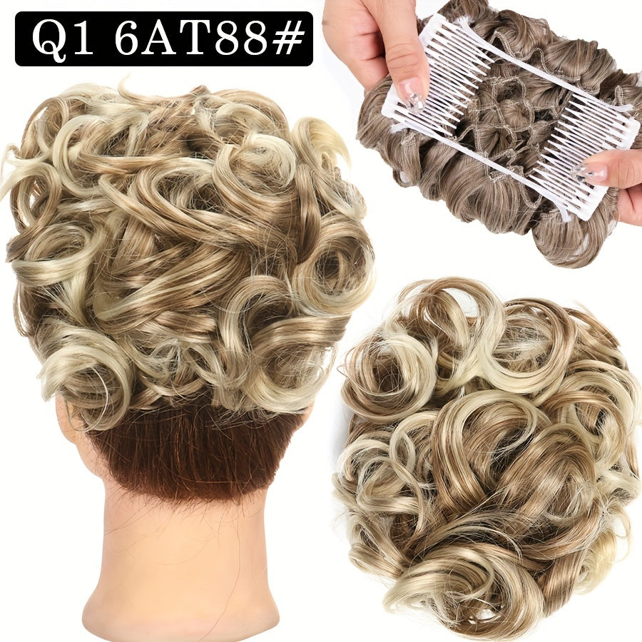 Women's Blonde Synthetic Messy Bun Hair Piece with Flowy Wavy Style