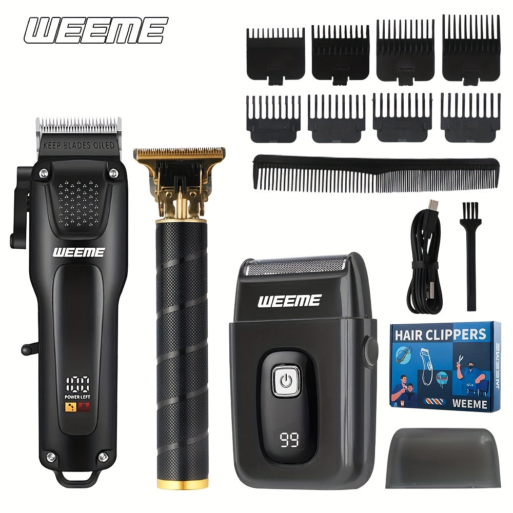 Набор для стрижки волос с USB-зарядкой 3-в-1 с ЖК-дисплеем индикатора заряда, точным триммером и бритвой для мужчин