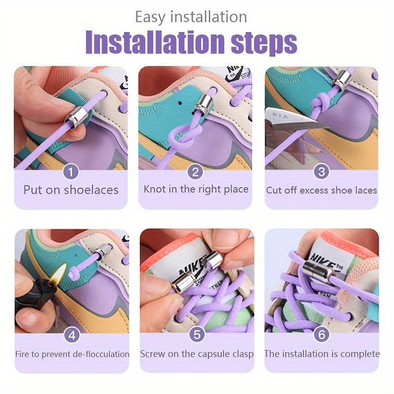 Teenagers Elastic Colorful Shoe Laces with Buckles and No Tie Needed (2 Pairs)