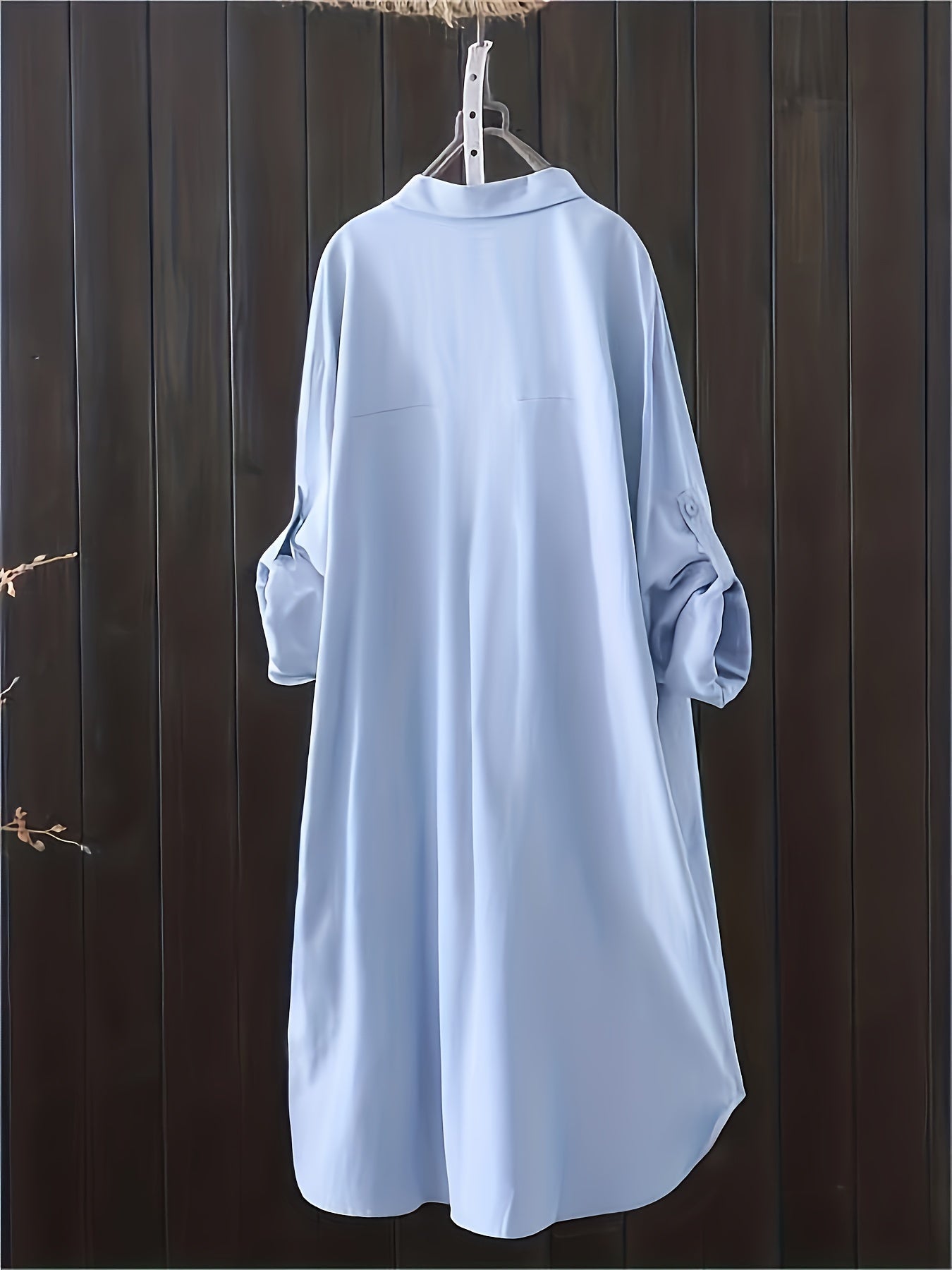 Plus Size Black Midi Blouse Long Sleeve Lightweight Polyester Spandex for Spring Summer