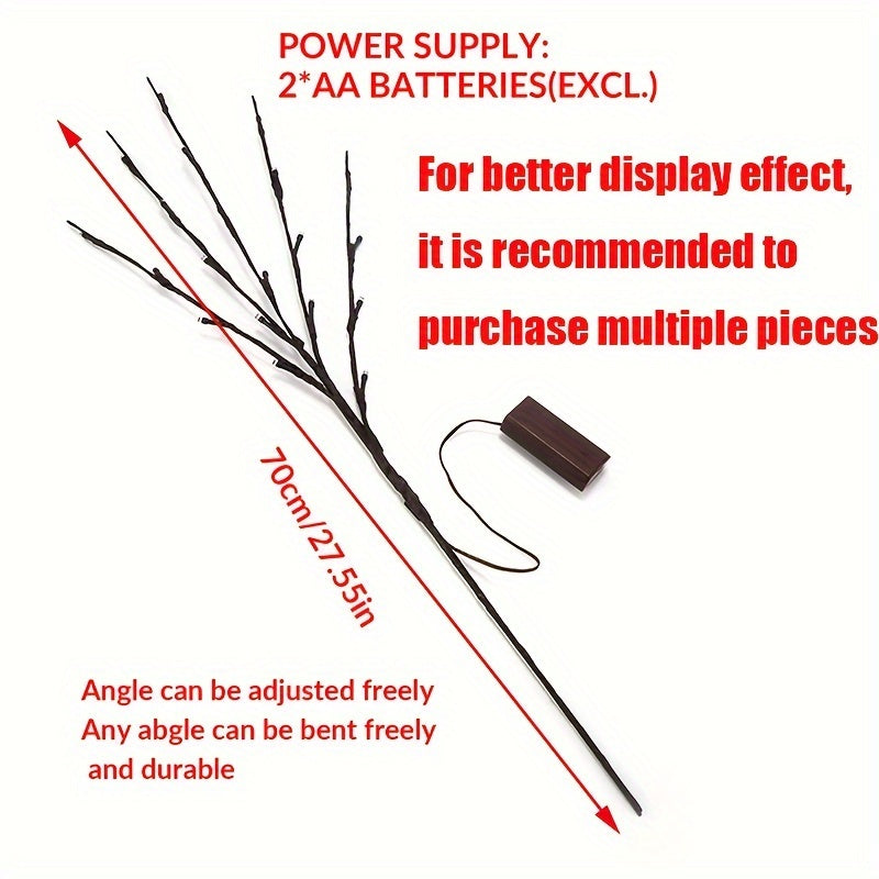 20LED Tree Branch Lamp Indoor Decorative Fairy Lights for Festive, Wedding, Ramadan Eid, Valentine's Day