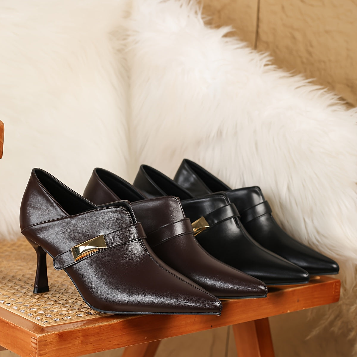 Women's Solid Color Pointed Toe Ankle Booties with Stiletto Heels