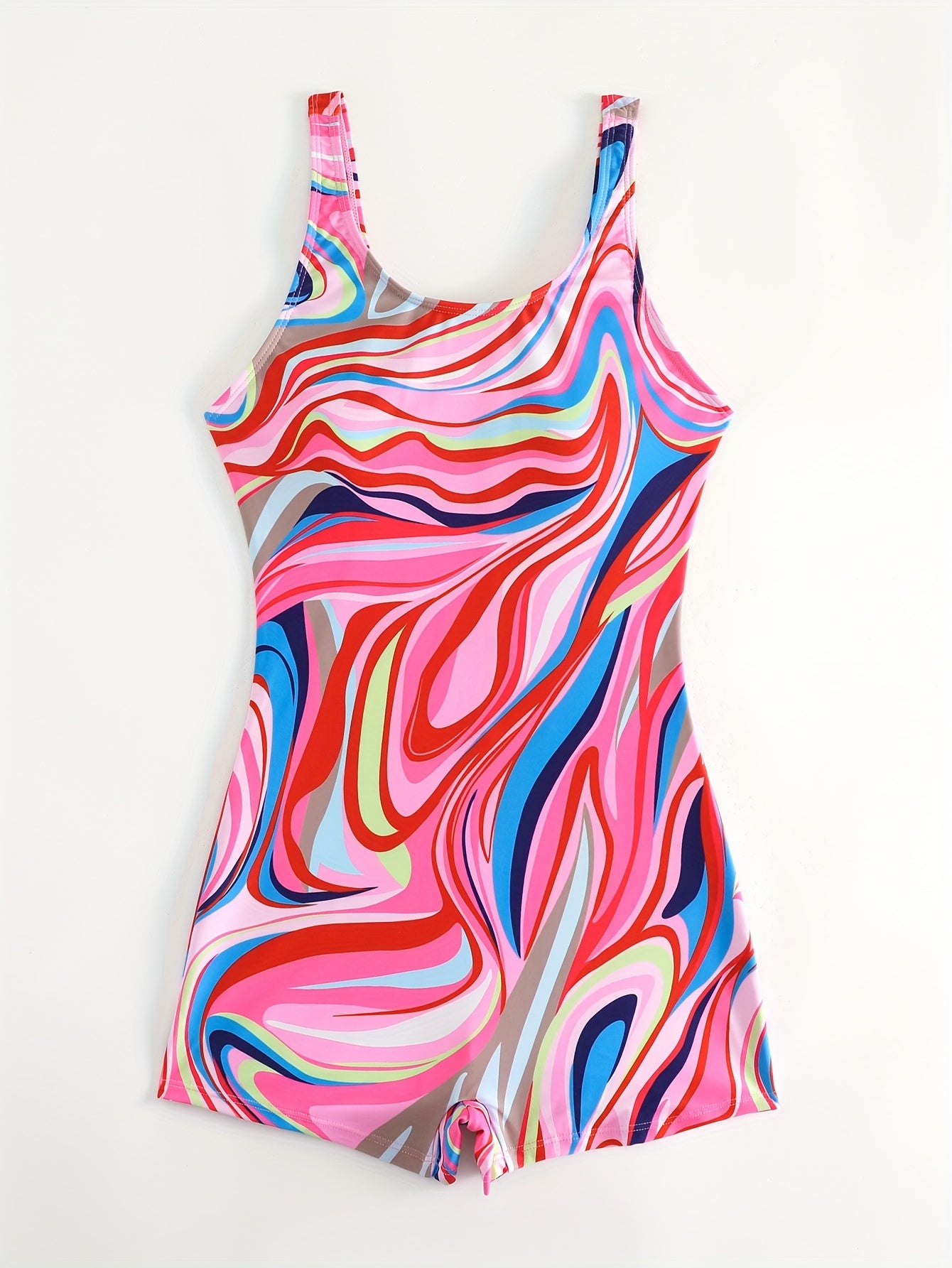 Women's Slimming One-Piece Swimsuit Tummy Control Geometric Print Athletic Style